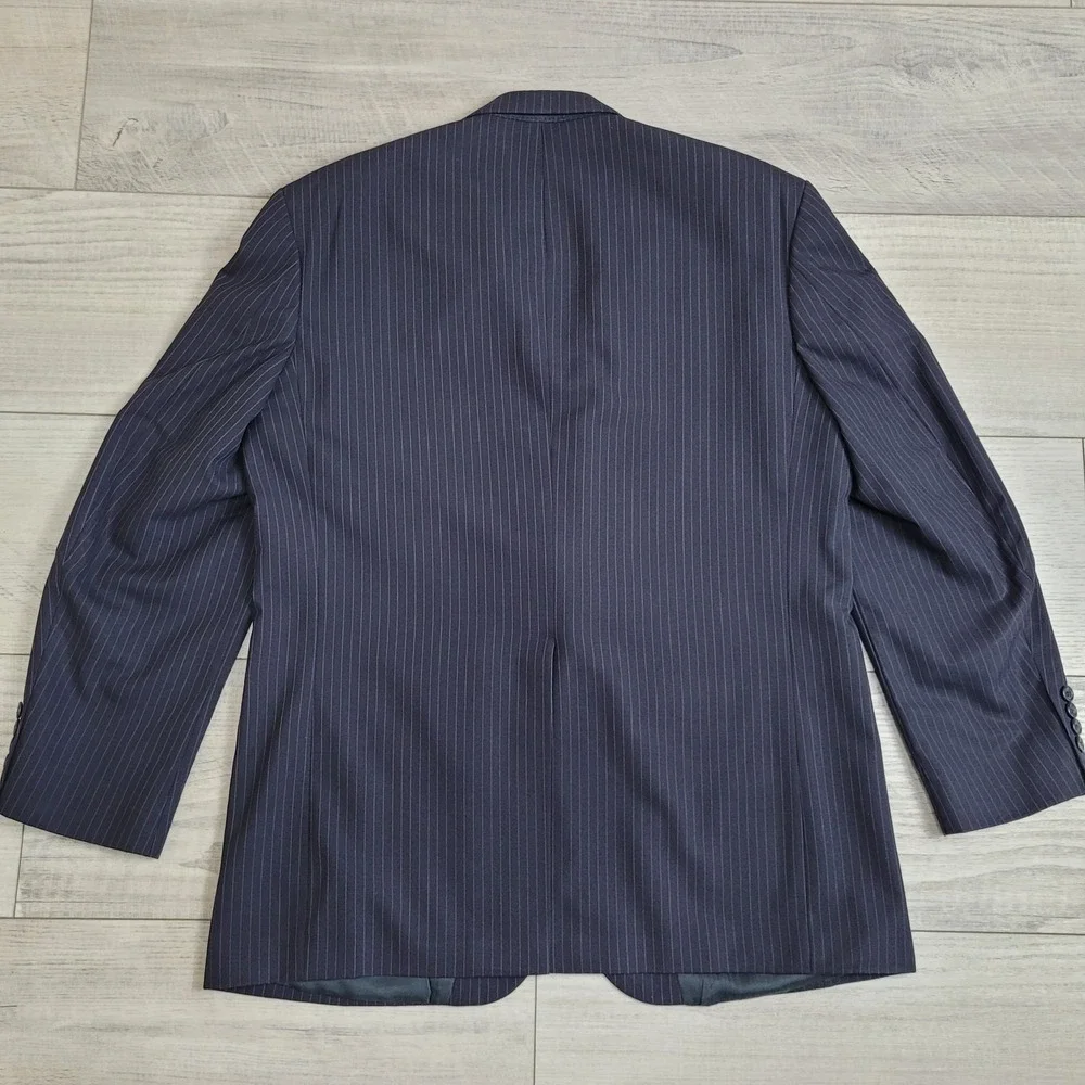 Vintage‎ Lands' End Suit Mens 42R Coat/38x29 Pants 100% Wool Blue w/Pinstripe